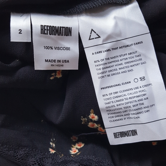 REFORMATION long sleeve black floral short midi fit and flare dress size2 - Picture 10 of 13